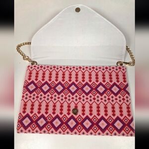 Pink & Red Beaded Clutch Crossbody Bag | Geometric Pattern | New